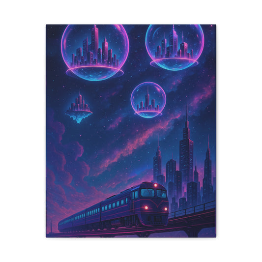 Dreamy Train Journey Canvas Art, Galactic Wall Decor, Fantasy Art Print, Home Office Decoration, Gift for Train Lovers