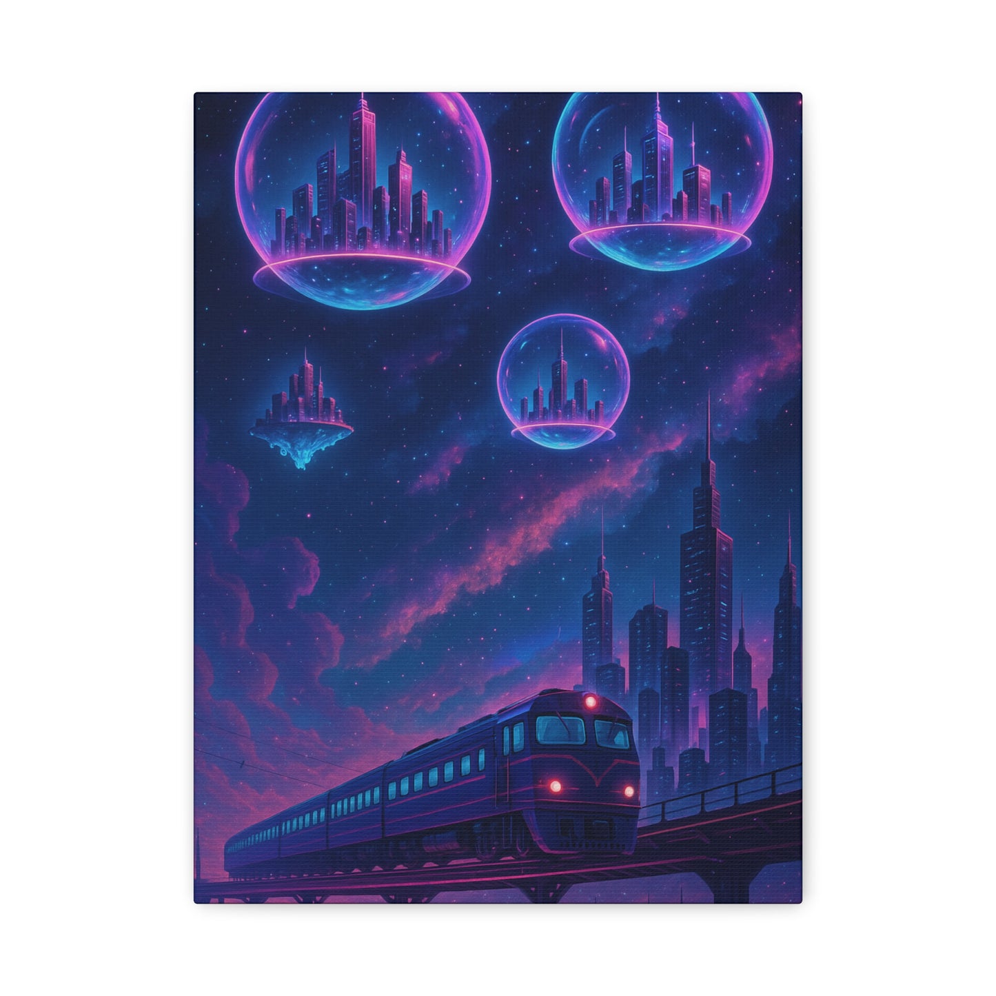 Dreamy Train Journey Canvas Art, Galactic Wall Decor, Fantasy Art Print, Home Office Decoration, Gift for Train Lovers